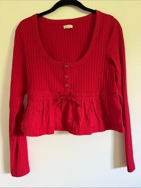 Pilcro Long Sleeved Scoop Neck Baby Doll Top